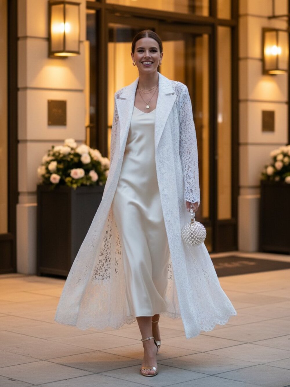 AFRM Earhart Lace Trench Coat Bright White Large NWOT Belted Long Duster